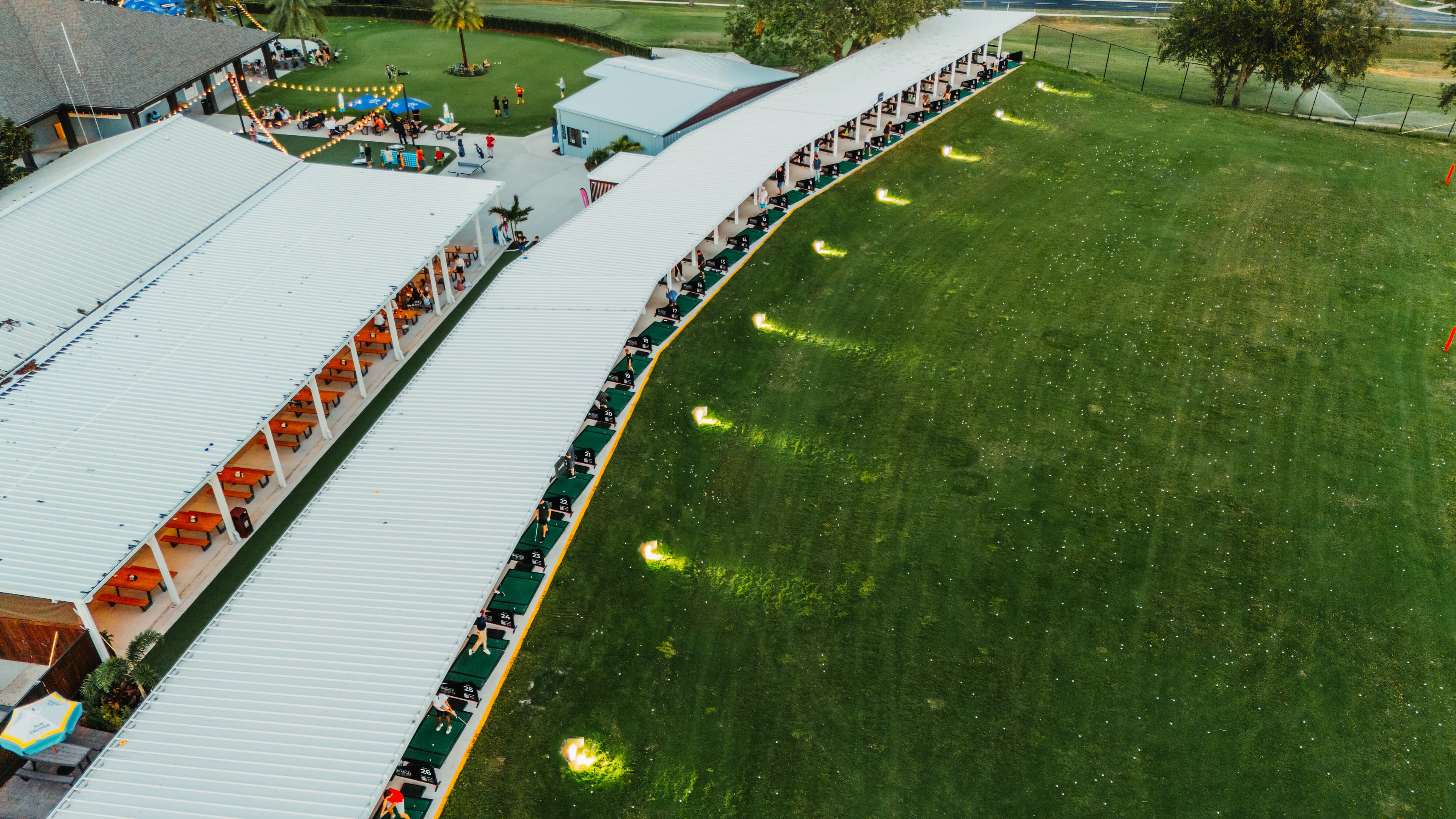 Top-down view of range bays with lit target markers